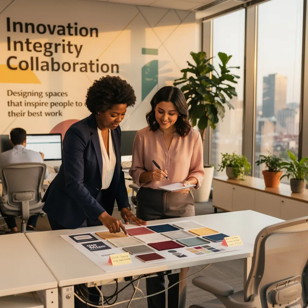 Przytulna przestrzeń do pracy z elementami dekoracyjnymi, które odzwierciedlają wartości i misję marki.